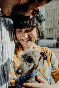 Portrait of woman with dog