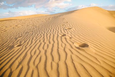 Sand dunes in desert against sky