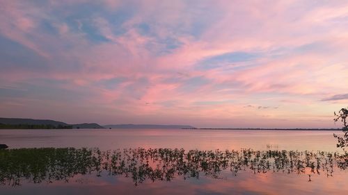 Scenic view of lake against sky during sunset