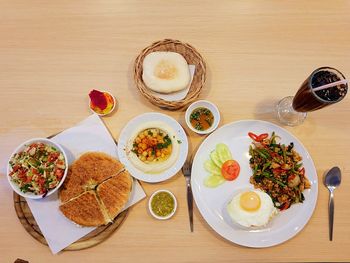 Close-up of breakfast served on table