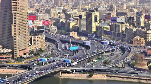 High angle view of traffic on city street