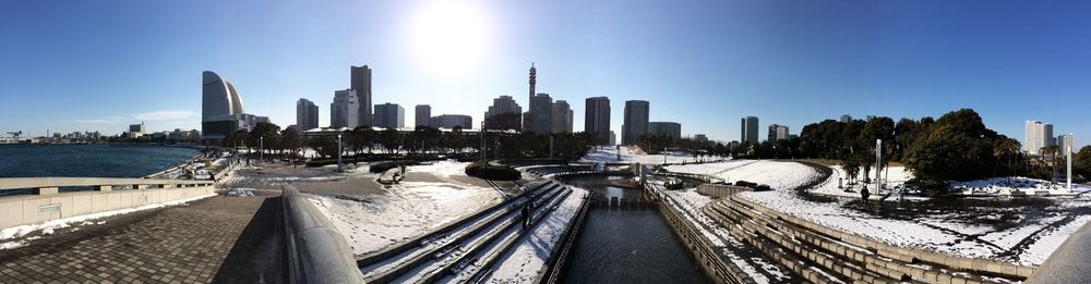 Panoramic view of city buildings during winter