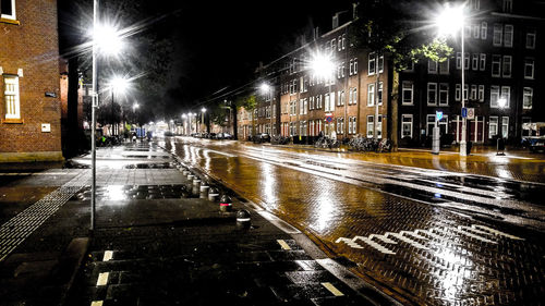 Wet city street during rainy season at night