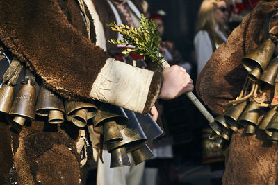 Midsection of man in costume holding plant