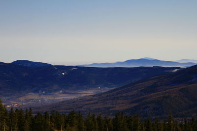 Scenic view of mountains against clear sky