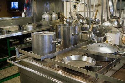 High angle view of food on stove