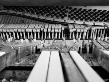 High angle view of piano keys