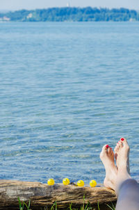 Low section of woman against sea