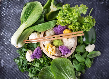 High angle view of fresh vegetables