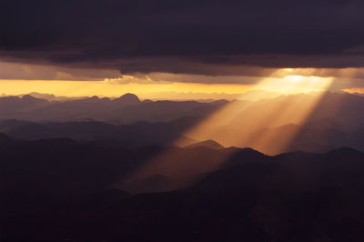 Scenic view of silhouette mountain against sky during sunset