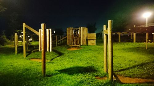 View of grassy field at night