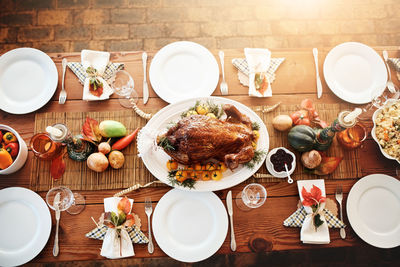 High angle view of food on table