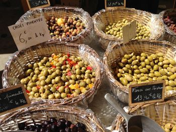 High angle view of fruits for sale in market