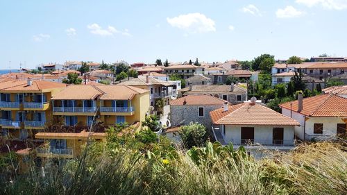 High angle view of townscape against sky