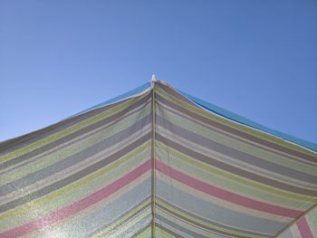 Low angle view of building against clear blue sky