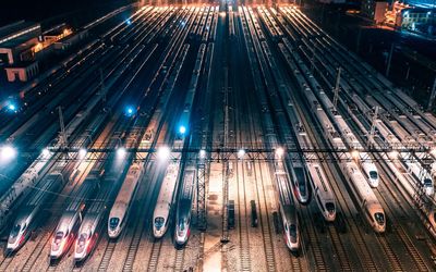 High angle view of train at yard