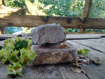 Close-up of chopped vegetables on wooden table