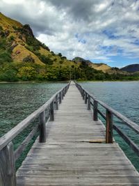 Pier over lake against sky