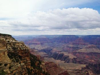 Scenic view of mountains against cloudy sky