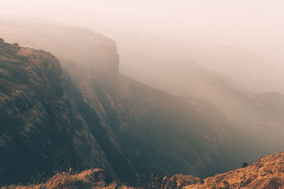 High angle view of mountain range against sky