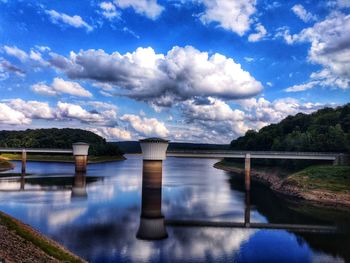 Bridge over river against sky