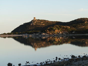 Scenic view of lake against clear sky