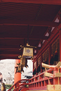 Low angle view of a temple hanging in building