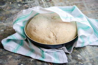 High angle view of bread on table