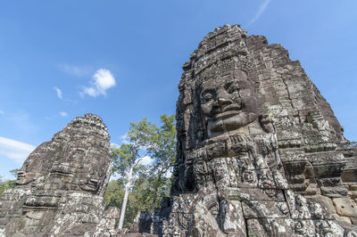 Low angle view of statue of temple against sky