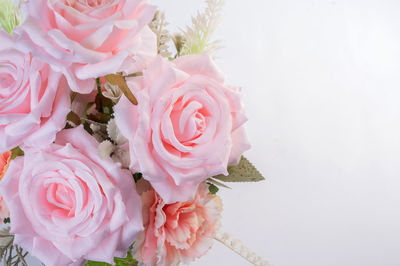 Close-up of rose bouquet against white background