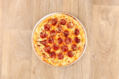 Directly above shot of pizza on table
