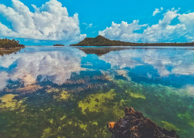 Panoramic view of rocks in sea against sky