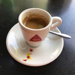 High angle view of tea cup on table