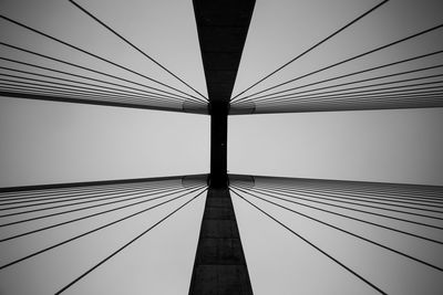 Low angle view of suspension bridge against sky