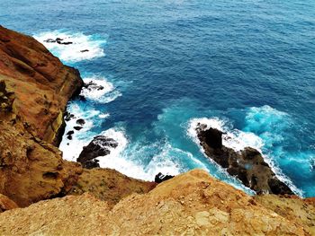 High angle view of rocks on beach