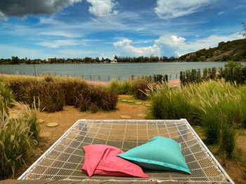 Scenic view of lake against sky