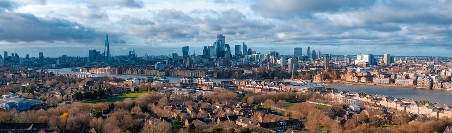 High angle view of townscape against sky