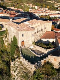 High angle view of buildings in city