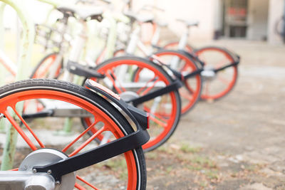 Close-up of bicycle parked on road