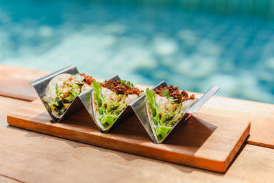 Close-up of food on table