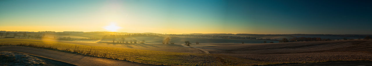 Scenic view of field against sky during sunset