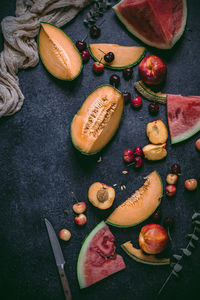 High angle view of various ingredients on table