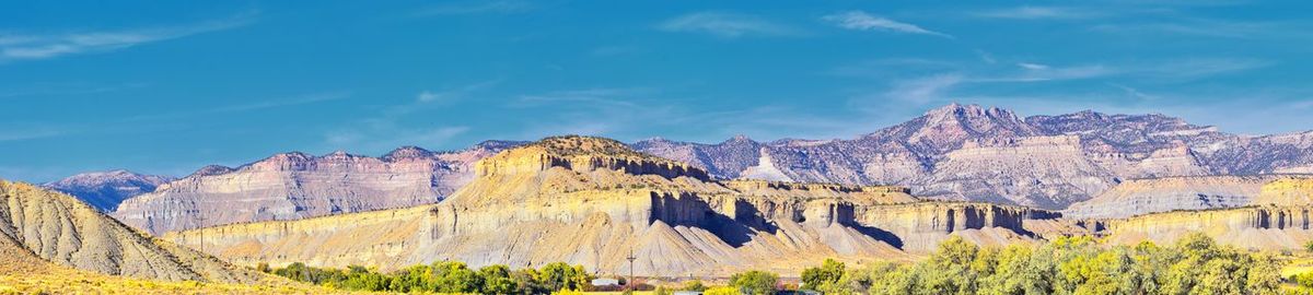 Looking towards moab panorama views of desert mountain canyonlands arches national park  utah usa