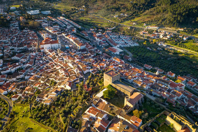 Landscape drone aerial view of serra de sao mamede in castelo de vide, portugal