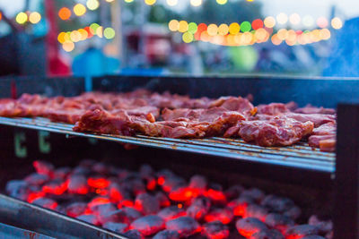 Close-up of meat on barbecue grill