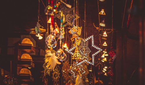 Illuminated lanterns hanging at night