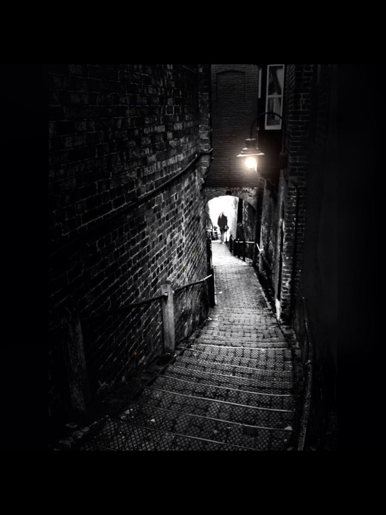 the way forward, architecture, built structure, building exterior, illuminated, diminishing perspective, narrow, lighting equipment, alley, vanishing point, cobblestone, walkway, building, wall - building feature, steps, night, brick wall, city, indoors, street