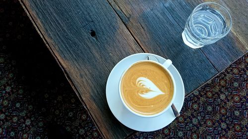 High angle view of coffee on table