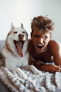 Portrait of woman with dog