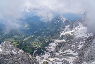 Aerial view of landscape and mountains against sky